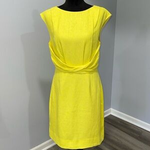 J.Crew Twist front linen dress lemon yellow color silk bodice lining size 6